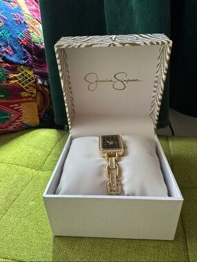 Jessica Simpson Gold Bracelet Watch with Black Face